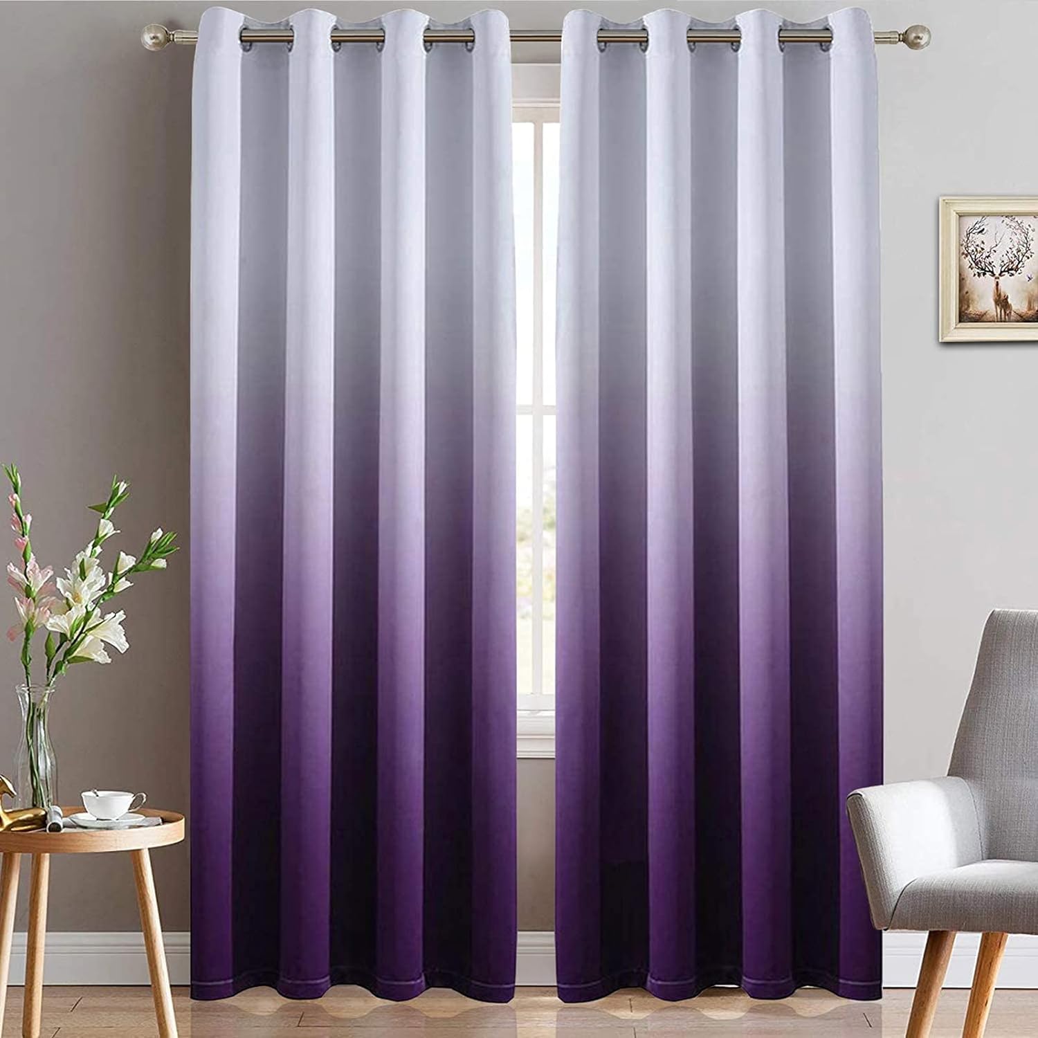 Window Treatments - Yakamok Light Blocking Gradient Color Curtains Purple Ombre Blackout Curtains Room Darkening Thermal Insulated Grommet Window Drapes for Living Room/Bedroom (Purple, 2 Panels, 52x84 Inch)