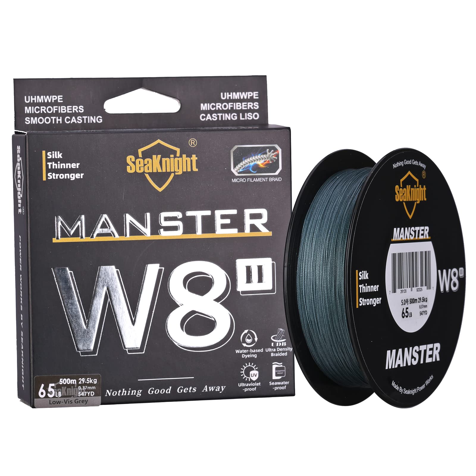 Seaknight W8 II 8 Strands Braided Lines 500M Smooth PE Braid Multifilament Wire Carp Fishing Lines Double Coating UV-proof Saltwater-proof Fishing Line for Sea Fishing 15-100LB