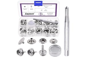 Swpeet 122Pcs Canvas Snap Kit, Stainless Steel Marine Grade Canvas and Upholstery Boat Cover Snap Button Fastener Kit Includi