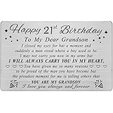 DEGASKEN Grandson 21st Birthday Card - Happy 21st Birthday Card for Grandson - Birthday Gifts for 21 Year Old Grandsons Turning 21 - Personalized Metal Engraved Wallet Cards
