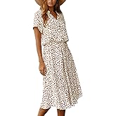 Chouyatou Women's Summer Boho Polka Dot Print Ruffle High Waist Swing Midi Dress