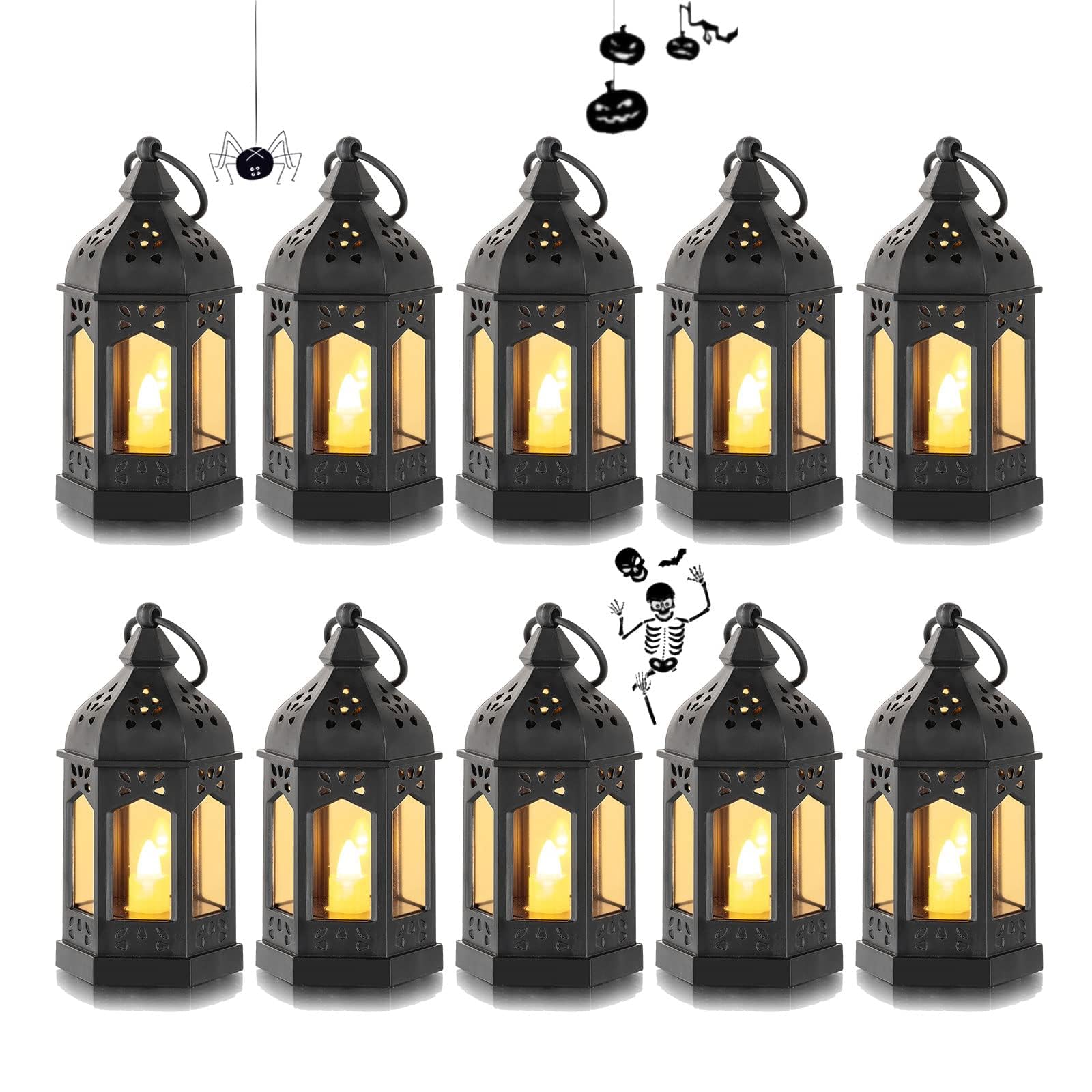 Romadedi Black Candle Lantern Halloween - 10pcs Hanging Small Decorative LED Lantern Bulk for Christmas Table Decoration Wedding Decor Moroccan Ramadan