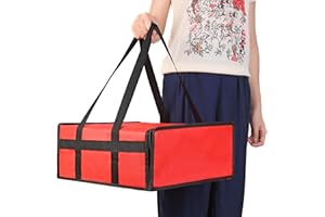 Bodaon Insulated Food Delivery Bag 16" x 16" x 6" – Compact Pizza Bag Holds Up to 3 Pizza Boxes, Foldable Thermal Carrier Cooler for Commercial Food Delivery Staff, Red
