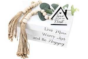 TARKLANDA Decorative Books for Home Decor,3pcs Wooden Farmhouse Stacked Books Set Decorative Books for Home Decor, White Faux Books for Decoration, Rustic Office Stacked Display Books