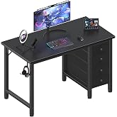 Lufeiya Small Gaming Desk with 4 Drawers, 40 Inch Kids Girls Teen Cute Study Desk for Bedroom, Reversible Work Computer Writing Table Desks for Small Space Home Office, Black