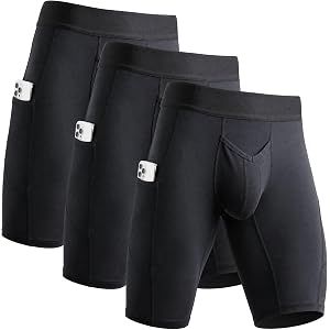 RMAC Men's Compression Shorts with Pockets, 12" Brushed Nylon Boxer Brief