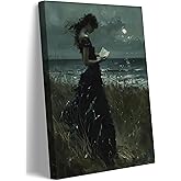 Dark Vintage Woman Reading Book Canvas Wall Art Victorian Woman Painting Picture Wall Decor Gothic Academia Poster Print Artwork for Living Room Bedroom Dorm Room Home Decoration Ready to Hang