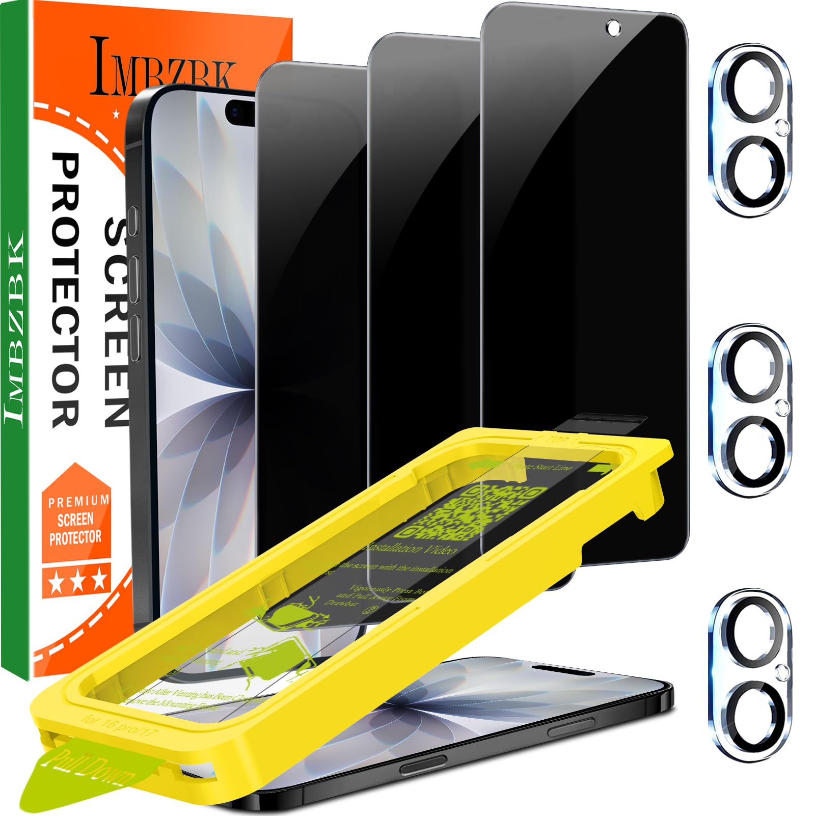 Photo 1 of IMBZBK [Auto-Dust Removal] 3 Pack Privacy Screen Protector for iPhone 17 [6.3 INCH] Anti Spy Private Accessories, Case Friendly Film, Military Grade Tempered Glass 3 Camera Lens Protector