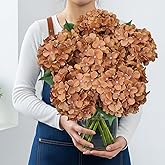 VYZXZAF Silk Light Coffee Hydrangea Artificial Flowers with Stem, 6Pcs 20" Large Full Faux Flower Lifelike Fall Artificial Hydrangeas for Home Table Autumn Bouquet Plant Outdoors Porch Halloween