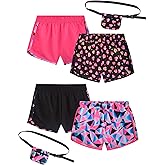 dELiA*s Girls Athletic Shorts - 4 Pack Performance Gym Shorts for Outdoor Activities with Fanny Pack - Size Up for Better Fit