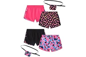 dELiA*s Girls Athletic Shorts - 4 Pack Performance Running Soccer Gym Shorts for Kids with Fanny Pack (Sizes Run Small: 7-16)