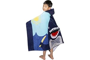 Hoomall Kids Bath Towel for Boys Girls, Whale Pattern Child Hooded Bath Towel Fast Drying Ultra Absorbent Poncho for Bath/Pool/Beach Swim Cover (50''x30'', C-Black Shark)
