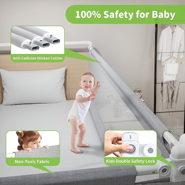 YULONGTENGFEI 3-PIECE TWIN SIZE BED RAIL FOR TODDLERS – ADJUSTABLE BABY BED RAIL GUARD, KIDS SAFETY BED RAIL FOR TWIN SIZE BED (74.8″X74.8″X39″-GREY)