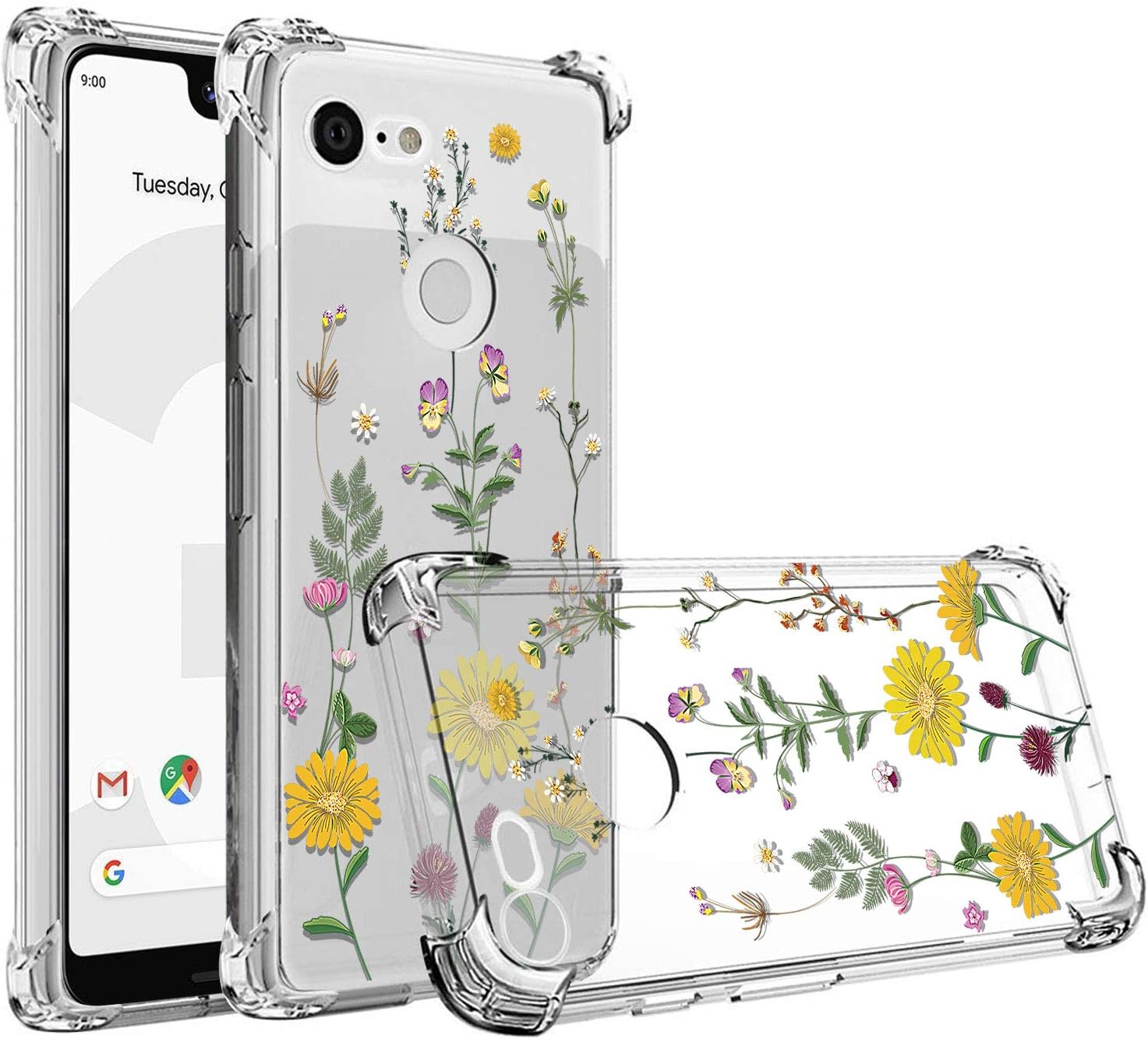 RXKEJI Google Pixel 3a XL Case Clear Cute Girls Floral Design TPU Soft Slim Flexible Silicone Cover Phone Case for Google Pixel 3a XL (2019) - Daisy White