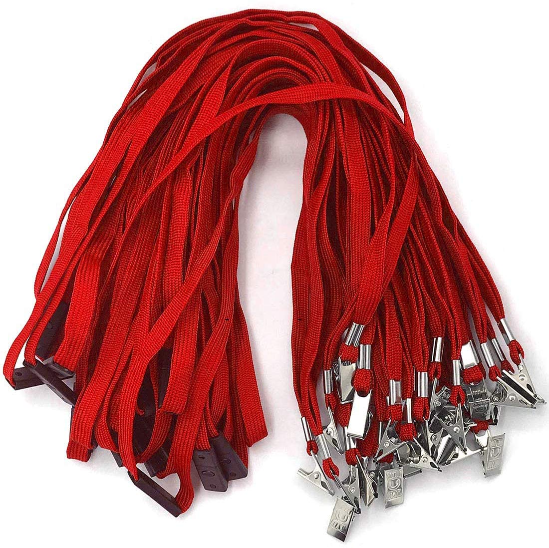 Bird Fiy Lanyards Breakaway Bulk Black Lanyards Neck Flat Safety Badge Lanyard Bulldog Clip - Red - 25 PCS