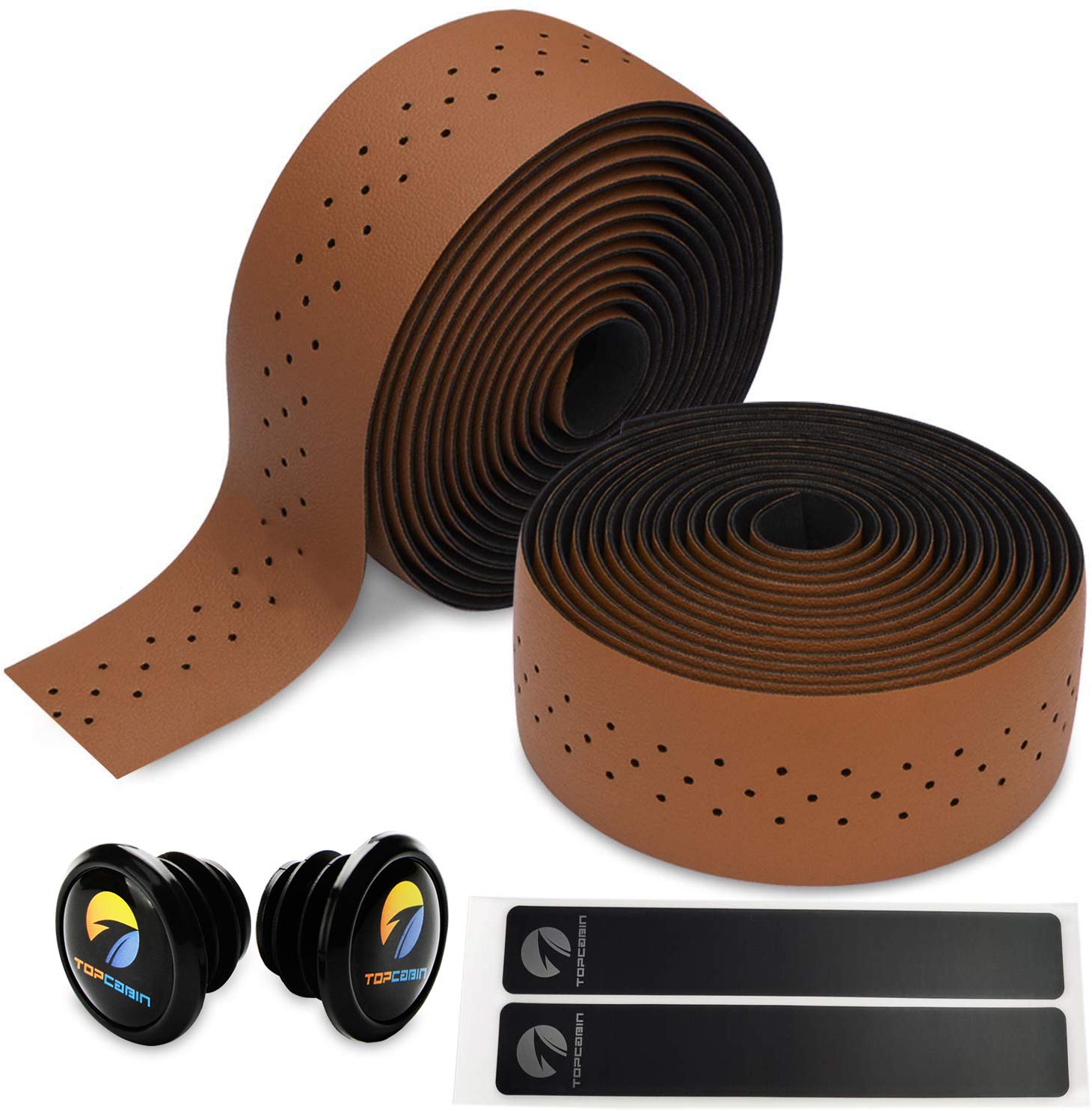 TOPCABIN 2 Rolls Bicycle Handlebar Tapes Camouflage Series Comfort GEL Road Bike Handlebar Tape Bike Bar Tape with Reflective Bar Plugs ((PU a pair) Brown)
