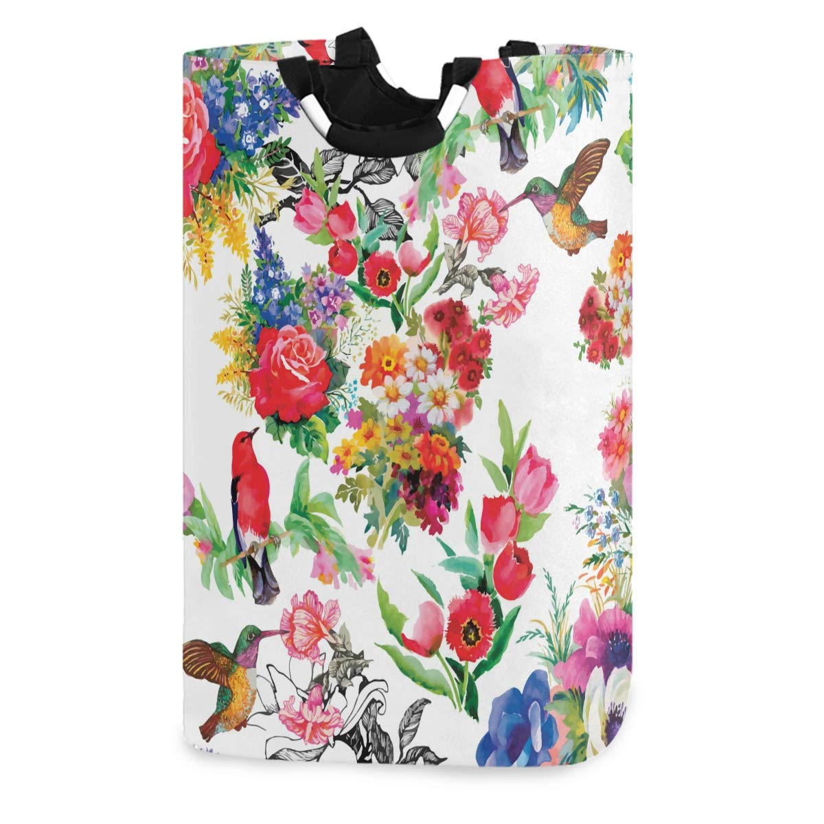 Mnsruu Watercolor Wild Exotic Birds On Flowers Pop-Up Laundry Hampers,Waterproof and Collapsible Laundry Basket with Handles for Baby Nursery College Dorms Kids Bedroom Bathroom¡­