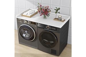 dooloric Washer Dryer Countertop, Laundry Counter top with Edge Rails Non-Slip Pads,27.6" Depth x 54" Width Wood Topper for Washer Dryer,Laundry Machine Cover for Storage and Organization White
