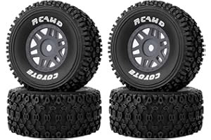 RCAWD Mojave Grom & 1/16 Slash 4X4 Pre-Glued Wheel Tire Set, Balance Grip & Durability Nylon Rubber 12mm Hex Adapter 4mm for Traxxas & ARRMA Upgrades Part All Terrain Adaptation 4pcs Titanium
