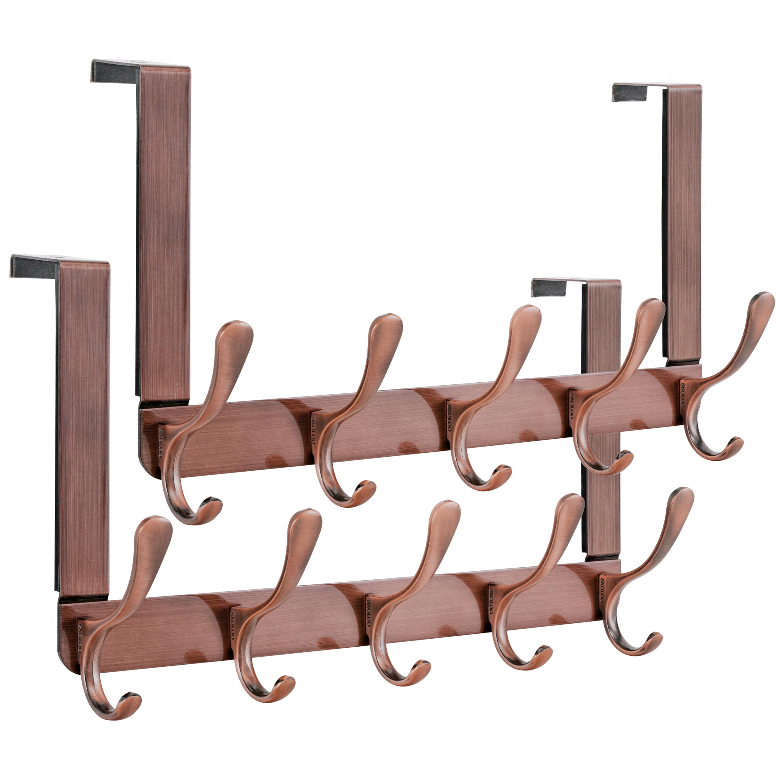 SKOLOO Over The Door Hook Hanger for Hanging Clothes, Towels, Coats, Hats, Over Door Coat Rack - 5 Hooks, Pack of 2, Retro Red, Assembly Required