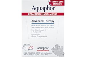 Aquaphor Repairing Hand Masks, Moisturizing Gloves for Dry Hands, Moisturizer for Dry Skin with Avocado Oil and Shea Butter, Pack of 6