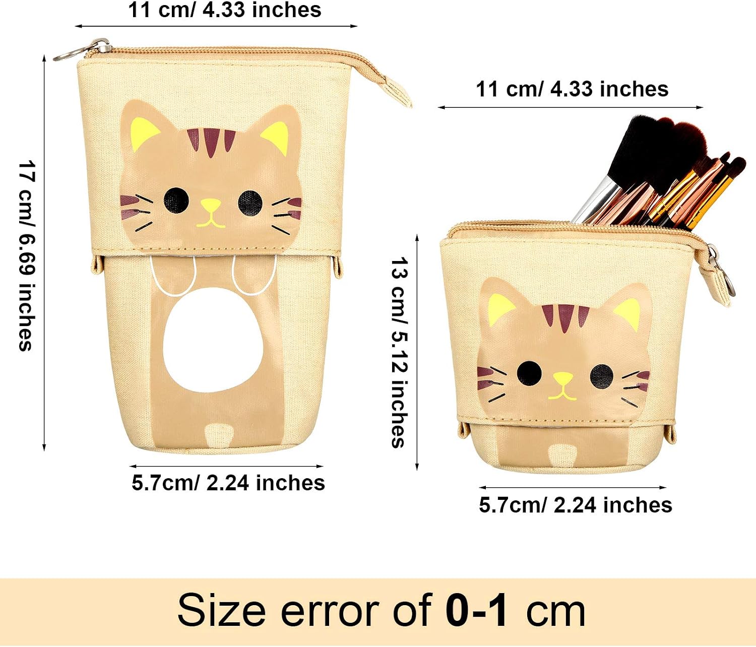Zonon 4 Pieces Standing Pencil Case Cat Print Telescopic Pencil Case Stand up Pen Holder Canvas PU Cartoon Portable Makeup Bag for School Office Cosmetics Gift Supply(Cat Print) - Image 3