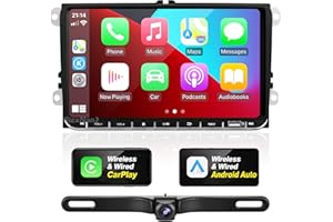 SizxNanv forTiguan VW Jetta Golf Passat Radio Compatible with Wireless Carplay Android Auto,Updated Car Android Stereo Bluetooth Navigation GPS Touchscreen WiFi FM/AM Backup Camera HeadUnit