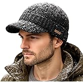 TOP-EX DryKnit™ Waterproof M/L XL/XXL Fleece Lined Beanie with Brim, Merino Wool Warm Cold Weather Visor Cap