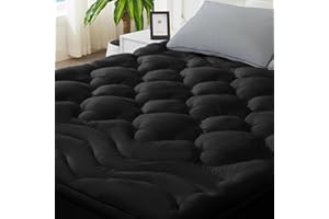 BDEUS Full Mattress Pad, Extra Thick 1450GSM Mattress Topper, Four Leaf Clover Soft Mattress Protector Cover with 21" Deep Pocket for Back Pain Relief, 3D+7D Down Alternative Fill Overfilled, Black