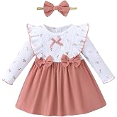 sweetabby Baby Girl Clothes Toddler Dress Long Sleeve Fall Winter Outfits | Toddler Girls Clothes With Headband,Ruffle Long Sleeve Bow Fall Winter Dress,Christmas Thanksgiving Photo Baby Girl Outfits