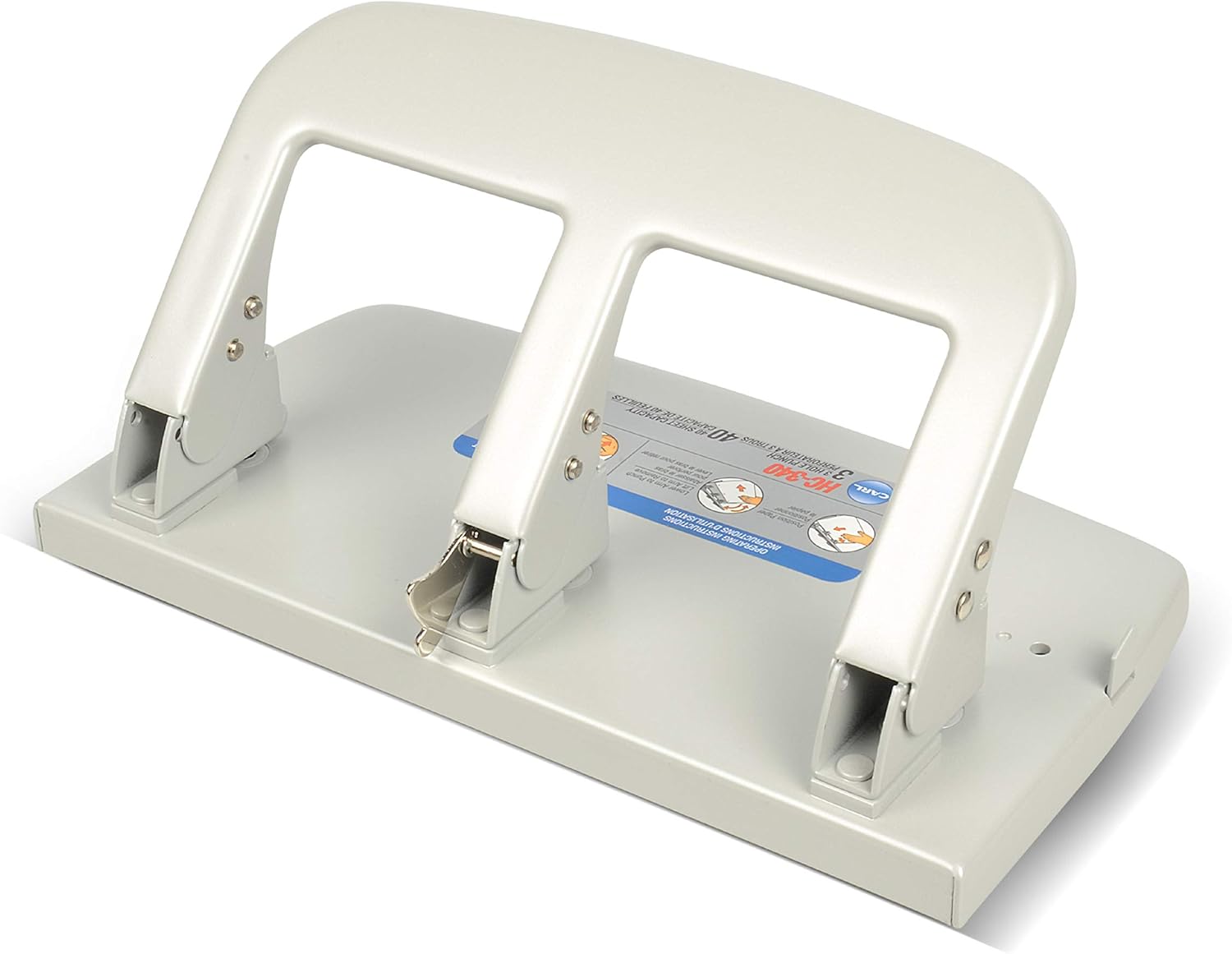CARL, Medium-Duty 3 Hole Paper Punch, 40 Sheet Punch Capacity, Metallic, Model:HC-340 : Paper Punches : Office Products