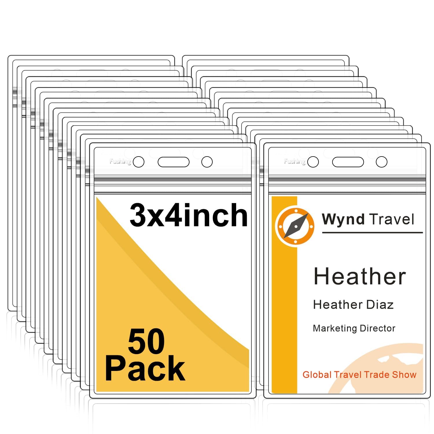 Fushing Pack of 50 Clear Plastic Vertical Badge Holders, Name Tag Holders, Card Holders (L)