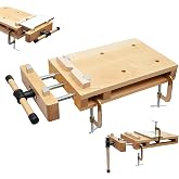 Woodworking Bench Vise, Portable Hard Wood Vise for Workbench | Wood Carving Bench w/4 Bench Dogs and 2 Clips, Stable Clamping Workbench Top Whittling Vise Benches for Garage Studios