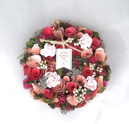 Amazon Co Jp 21年 Mamawreath 包装紙あり ママーリース 母の日 リース ギフト プレゼント フラワーリース 花輪 通年リース ウッディーロール ナチュラルリース ドライフラワー ミディアムサイズ 中サイズ ピンク色 レッド色 永遠の意味 Mサイズ 260mm 直径 60mm