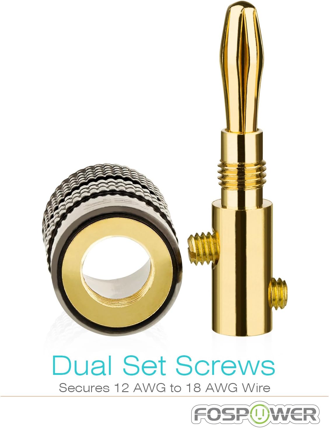 FosPower Banana Plugs 12 Pairs / 24 pcs, Closed Screw 24K Gold Plated Banana Speaker Plug Connectors for Speaker Wire, Wall Plate, Home Theater, Audio/Video Receiver, Amplifiers and Sound Systems: Home Audio & Theater