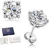 Moissanite Stud Earrings 18K White Gold Plated Brilliant Round Cut D Color VVS1 Clarity Lab Created Moissanite Earrings Sterling Silver Earring Hypoallergenic Earrings for Women Men 1