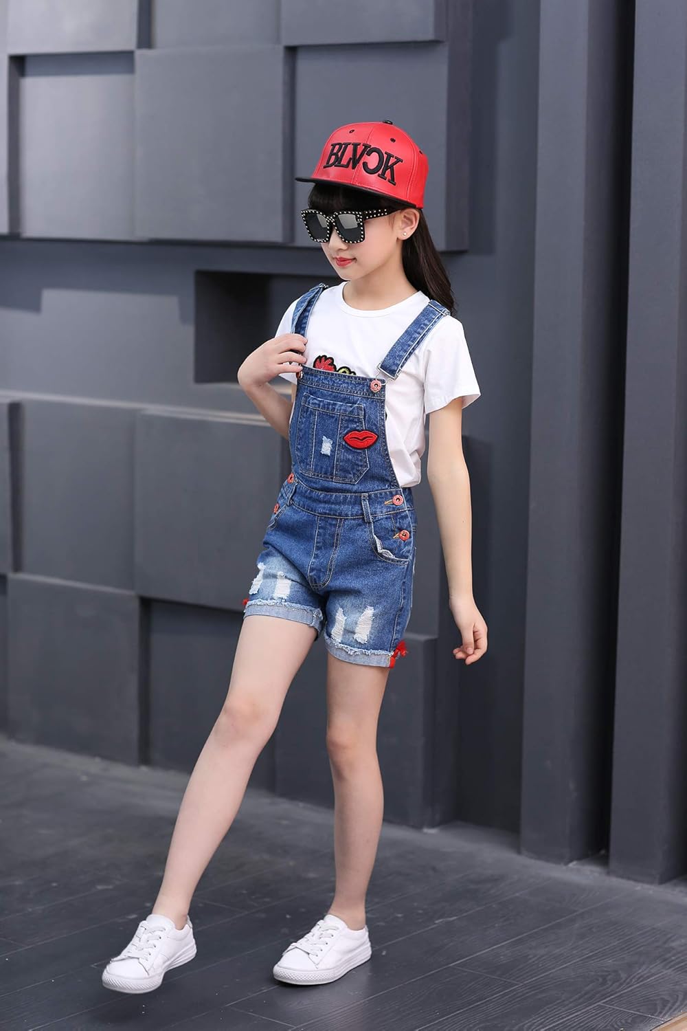 girls red overalls