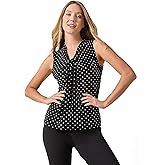Kasper Womens Sleeveless V-Neck Polka Dot Jersey Top