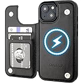 ONETOP Compatible with Magsafe for iPhone 15 Wallet Case with Card Holder, PU Leather Kickstand RFID Blocking Case, Double Magnetic Clasp and Durable Shockproof Cover 6.1 Inch (Black)