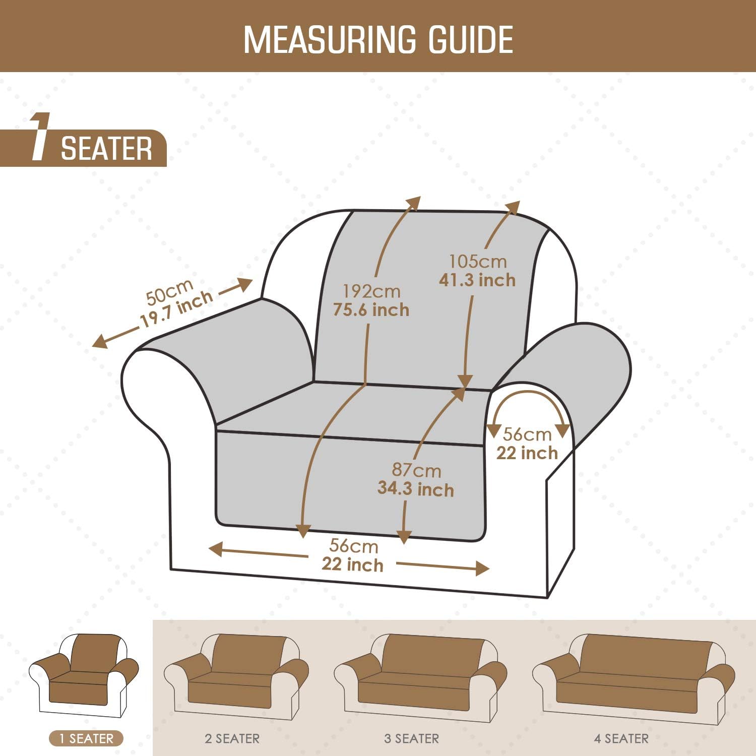 TAOCOCO Sofa Slipcovers 1 Seater,Sofa Settee Covers with Storage Pockets,Non Slip Couch Covers,Washable Sofa Protector for Kids/Dogs/Pets(Brown) - Image 3