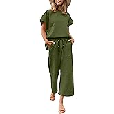 Ekouaer Womens 2 Piece Outfits Sweatsuits Casual Pullover Cap Sleeve Tops and Wide Leg Sweatpant Lounge Sets Tracksuit Set