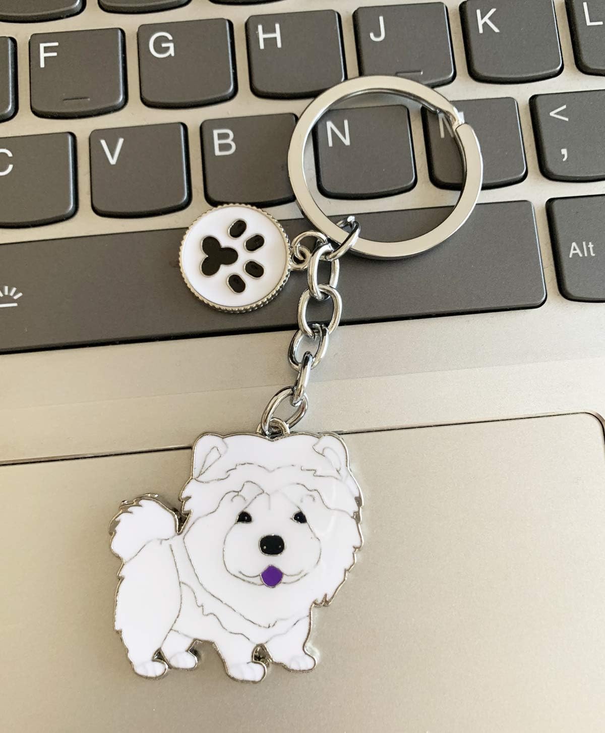 Dog Key-ring Keychain,10cm Cute Metal Dog Keychain Keyring Keyfob Bag Charm Best Birthday (White Chow Chow) - Image 3