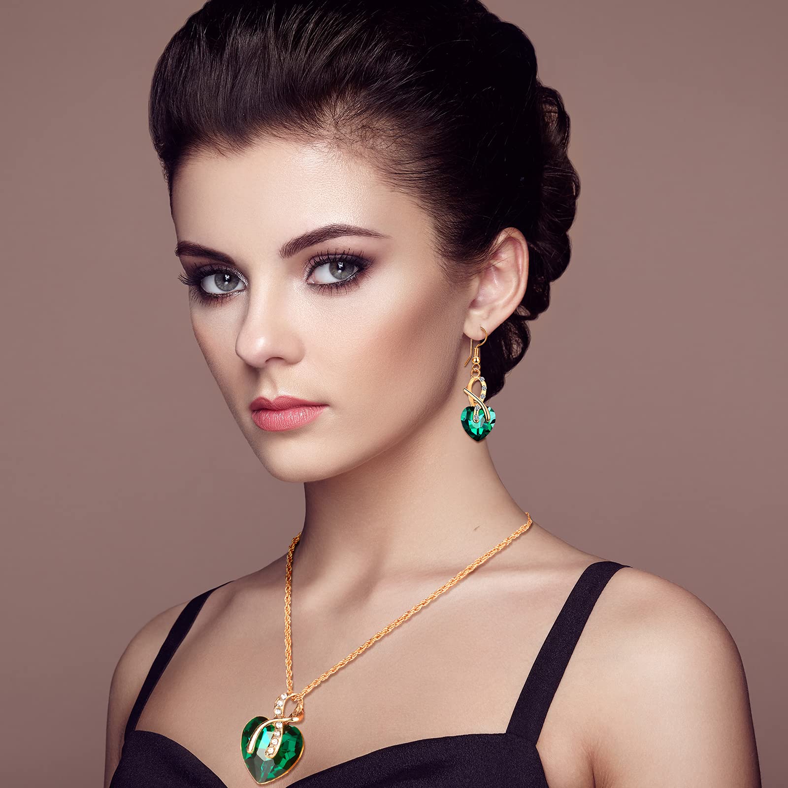 MTLEE 4 Set Peacock Jewelry Sets for Women Crystal Necklace Earrings Rhinestone Waterdrop Pendant Heart Charm Hook Earrings Indian Jewelry Set for Mother's Gift Valentine's Gifts Lover Ladies