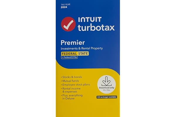 TurboTax Premier 2024 Tax Software, Federal / State + Federal E-File [Physical Key Card]