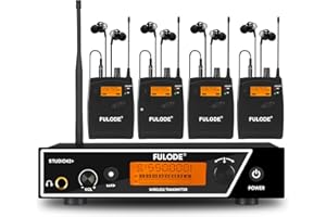 FULODE in Ear Monitor System, UHF Wireless Mono IEM with Metal Rackmount Transmitter, 4 Bodypack Receivers & in-Ear Monitoring Headphones, 100 Frequencies, 262ft Range for Musicians, Singers, Stage
