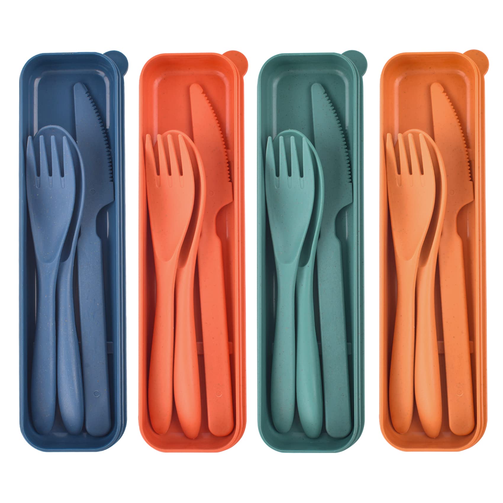 Noewmub Travel Utensils with Case, Reusable Plastic Cutlery, Travel Cutlery Set, Flatware Set for Travel Work School Picnic Camping or Daily Use ((4 Colors))