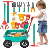 deAO Children's Gardening Sets Toddler Tools 3 12 Kids Wheelbarrow Wagon Green