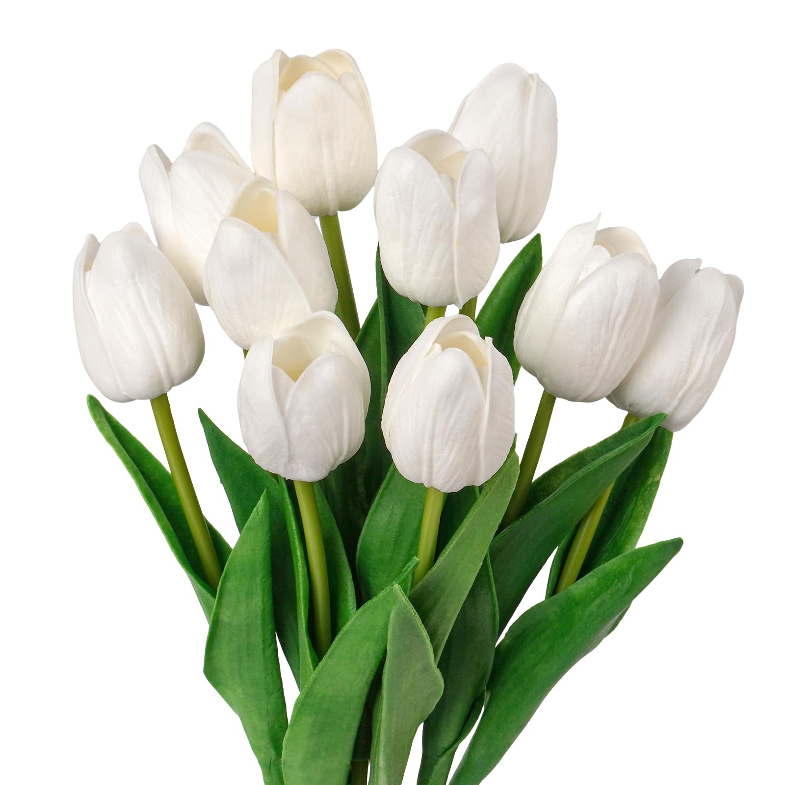 VaryFloral 10Pcs White Fake Tulips Faux Tulips with Stems Artificial Flowers for Decoration White Fake Flowers Spring Bouquet for Home Decor Wedding Bridal Party