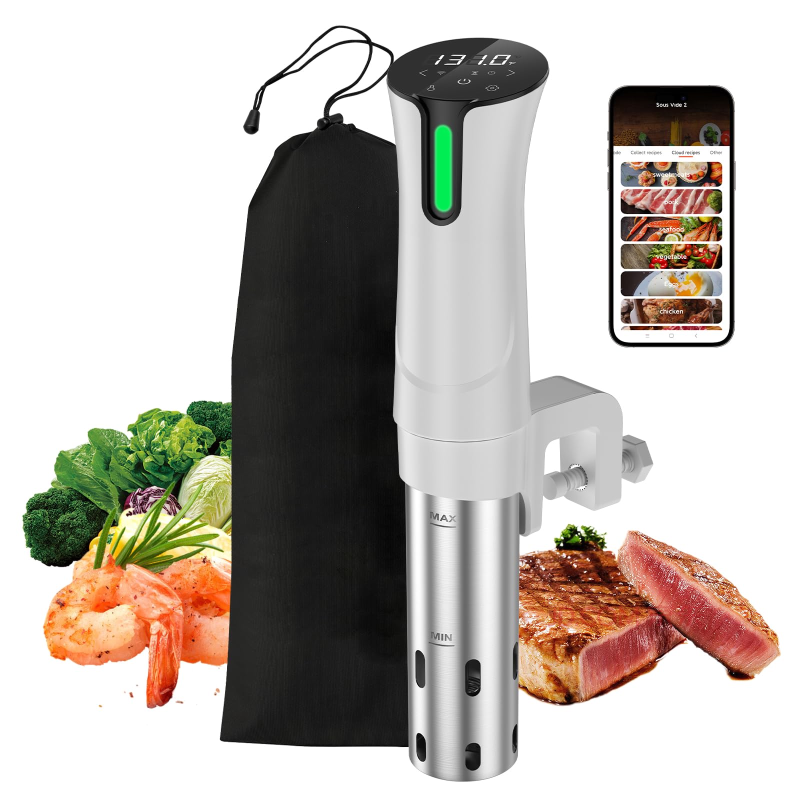 Photo 1 of 5G WIFI Sous Vide Machine|1100 Watts Sous Vide-Precision Cooker with Bag, Recipes| Thermal Immersion Circulator, Fast Heating with Accurate Temperature and Timer, LED Touch Screen/APP Control,White