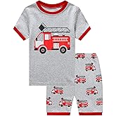 CM-Kid Little Boys Pajamas Short Set Summer Clothes Pjs for Toddler Kids Fire Truck Short Sleeve Sleepwear Jammies Shirts
